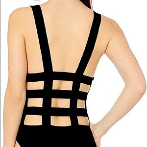 $125 RACHEL ROY BLACK SEXY V NECK CAGED SWIMSUIT S